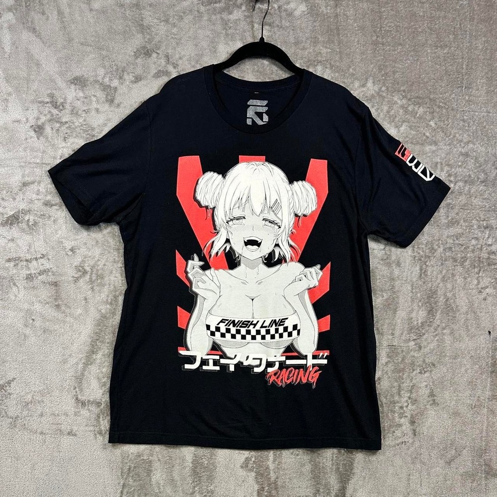 Rare Finish Line Racing Anime Graphic‎ Tee Men's XL Black JDM Manga Waifu Shirt